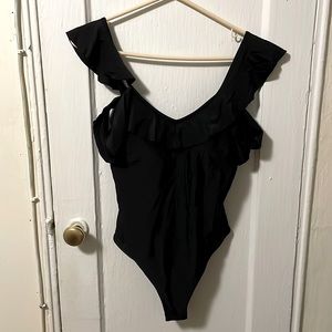 Black cold shoulder one piece swimsuit